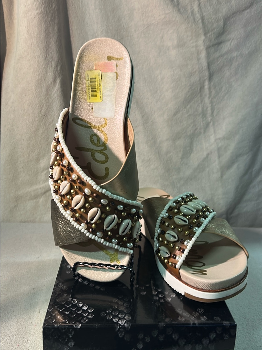 Sam Edelman Audrea Gold Lea Shell Beaded Slide Sandals